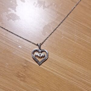 Silver Heart 'Mom' Pendant Necklace